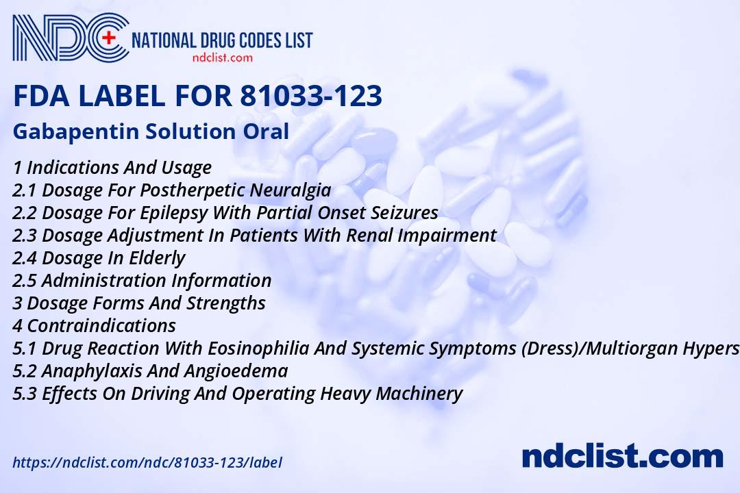 Gabapentin Solution FDA Label - NDC 81033-123