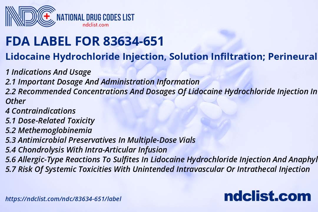 Labal Injection Lidocaine Hydrochloride FDA Label - NDC 83634-651