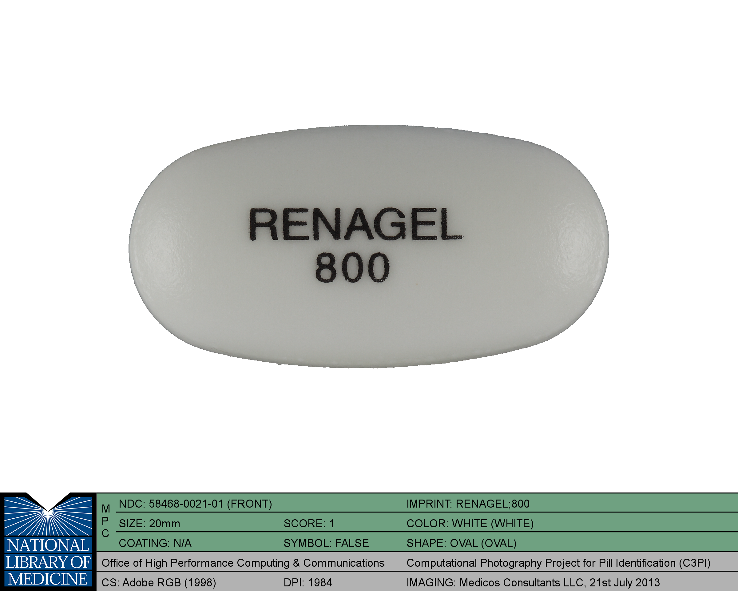 Pill Identifier Renagel - Size, Shape, Imprints and Color