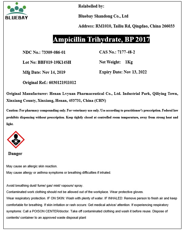 Ampicillin Trihydrate Vet 1Kg BP BBF019 19K14SH