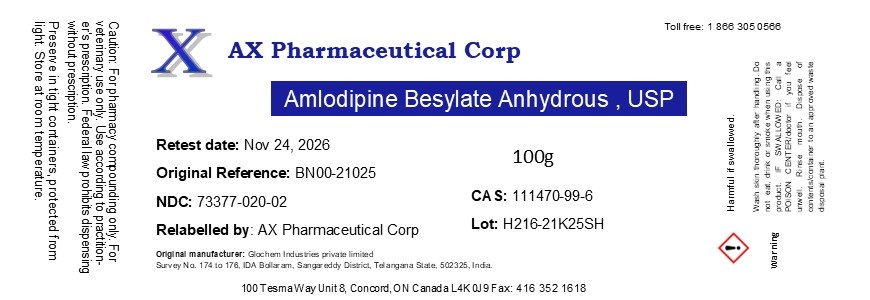 Amlodipine Besylate Anhydrous 100g M H216 21K25SH vet US Tesma