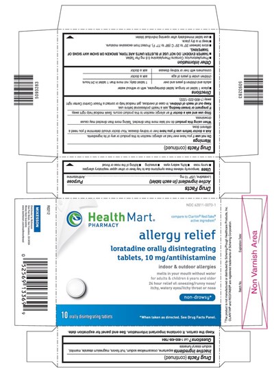 This is the 10 count blister carton label for Health Mart Loratadine ODT, 10 mg. - Lora ODT