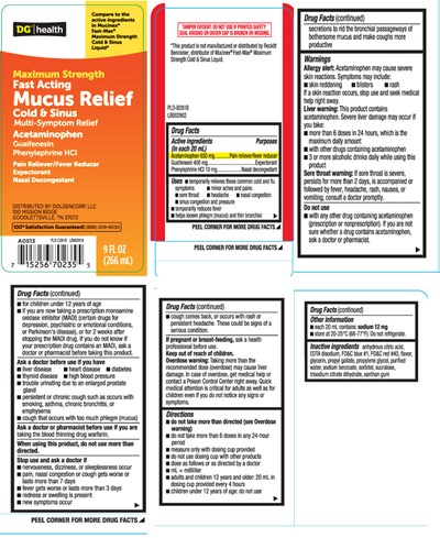Acetaminophen 650 mg, Guaifenesin 400 mg, Phenylephrine HCl 10 mg - mucus relief cold sinus max strength liquid dg 1