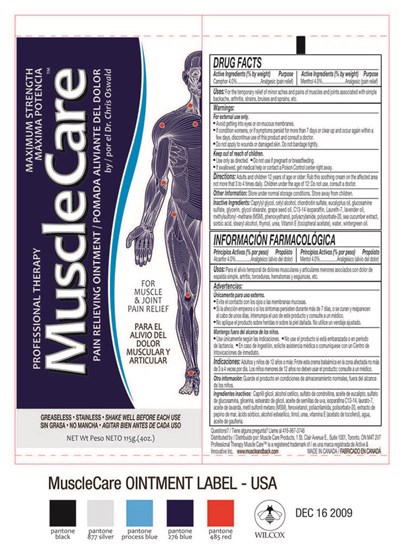 Musclecare Pain relieving ointment package - usa ointmentMC label