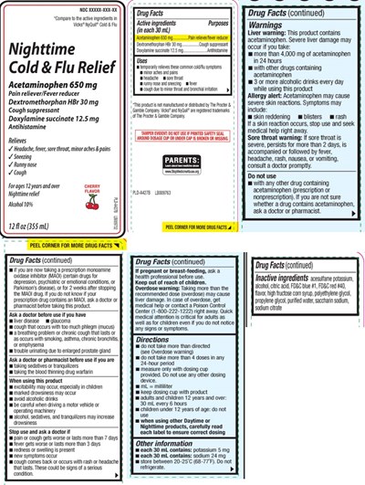 Acetaminophen 650 mg Dextromethorphan Hbr 30 mg Doxylamine Succinate 12.5 mg (Nighttime Cold And Flu Cherry Liquid 12 Oz 1)