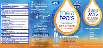 theratears-dry-and-tired-dry-eye-therapy-pf---5879-01.jpg Principal Display PanelCarboxymethylcellulose sodium 0.5%LUBRICANT EYE DROPSDRY & TIRED dry eye therapyPRESERVATIVE FREE30 STERILE Single-Use Vials0.4 FL OZ (12 mL) TOTAL - theratears dry and tired dry eye therapy pf 5879 01