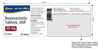 Rosuvastatin Tablets Usp 20mg 90s Count Bpl