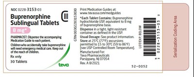 PRINCIPAL DISPLAY PANEL NDC 0228-3153-03 Buprenorphine Sublingual Tablets 8 mg 30 Tablets Rx Only - image 6