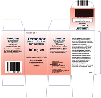 Principal Display Panel - 100 mg Vial Carton - temodar 10