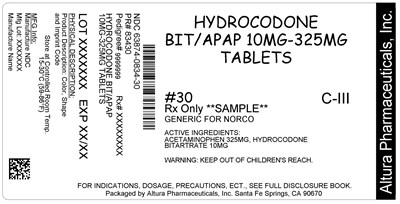 63874-0834-30_1.jpg This is an image of the label for 10 mg/325 mg Hydrocodone Bitartrate and Acetaminophen Tablets. - 63874 0834 30 1