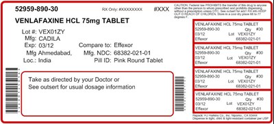 Venlafaxine Hydrochloride Tablets, 75 mg - label