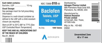 NDC 72888-010-00 - Baclofen Tablets, USP 10 mg - 1000 Tablets - baclofen tab usp 10mg 1000s