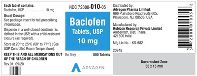 Ndc 72888-010-05 (Baclofen Tablets, USP 10 mg)