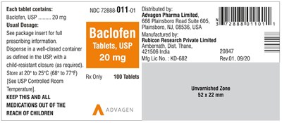 NDC 72888-011-01 - Baclofen Tablets, USP 20 mg - 100 Tablets - baclofen tab usp 20mg 100s