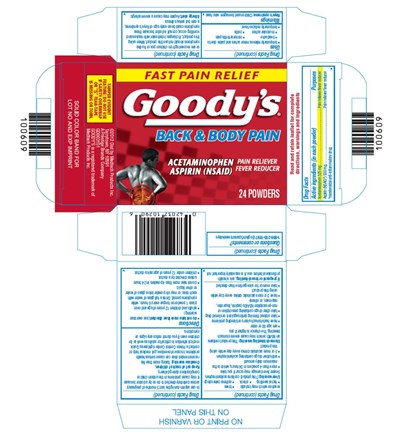 Goody’s BACK & BODY PAINAcetaminophen Aspirin (NSAID)Pain RelieverFever Reducer24 POWDERS - goodys back and body pain 01