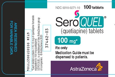 Seroquel 100 mg 100 tablet bottle label - NDC0310 0271 10