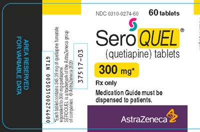 Seroquel 300 mg 60 tablet bottle label - NDC0310 0274 60