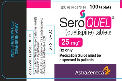 Seroquel 25 mg 100 tablet bottle label - NDC0310 0275 10