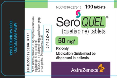 Seroquel 50 mg 100 tablet bottle label - NDC0310 0278 10