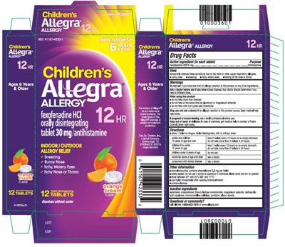 childrens-allegra-allergy-01.jpg PRINCIPAL DISPLAY PANELNDC 41167-4232-1NON-DROWSYChildren’sAllegra® Allergyfexofenadine HCl orally disintegratingtablet 30 mg/antihistamineIndoor and Outdoor AllergiesOrange Cream flavored12 Orally Disintegrating Tablets - childrens allegra allergy 01