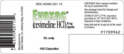 PRINCIPAL DISPLAY PANELNDC 63395-201-13EVOXAC(cevimeline HCI)30 mgCapsules100 CapsulesRx Only - evoxac 02