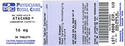 Atacand 16mg - 30 tablet count bottle label - 4413