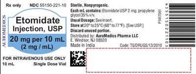 etomidate-fig1.jpg PACKAGE LABEL-PRINCIPAL DISPLAY PANEL - 20 mg per 10 mL (2 mg / mL) - Container Label - etomidate fig1