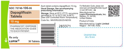 Dapagliflozin Tabletsrx Only10 mgndc 70748-106-0630 Tablets Bottle Label (8aa1a0ad 3c2c 4534 Ad85 B536748300bf 08)