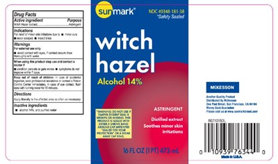 sunmark-witch-hazel-01.jpg Principal Display PanelNDC 49348-181-38witchhazelAlcohol 14%16 FL OZ (1 PT) 473 mL - sunmark witch hazel 01