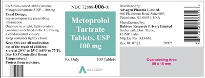 Ndc 72888-006-01 (Metoprolol Tartrate Tablets, USP 100 mg)