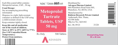 Ndc 72888-005-05 (Metoprolol Tartrate Tablets, USP 50 mg)