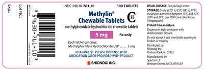 Methylin Chewable Tablets 5 mg bottle label - methylin chewable tablets 3