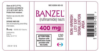 banzel-0f.jpg PRINCIPAL DISPLAY PANELNDC 62856-582-52BANZEL® (rufinamide) TABLETS200 mg120 tablets - banzel 0f