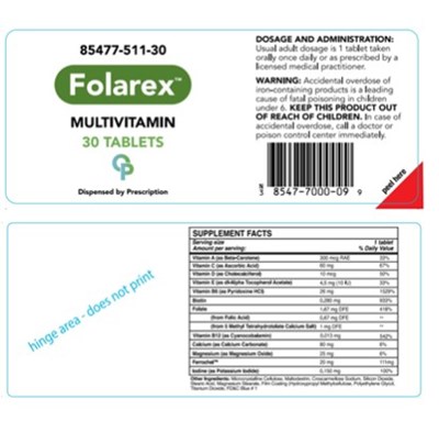 85477-511-30folarexmultivitamin30 Tablets (Folarex 01)