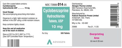 Ndc 72888-014-05 Bottles Of 500 Tablets (Cyclobenzaprine HCl Tabs Usp 10mg 500s)