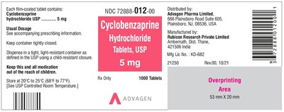 Ndc 72888-012-00 Bottles Of 1000 Tablets (Cyclobenzaprine HCl Tabs Usp 5mg 1000s)