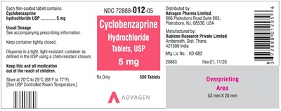 Ndc 72888-012-05 Bottles Of 500 Tablets (Cyclobenzaprine HCl Tabs Usp 5mg 500s)