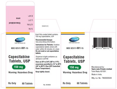 capecitabine-tablets-usp-150mg-60s-carton.jpg Capecitabine tablets, USP 150 mg - NDC 82511-001-15 - 60 Tablets carton Label - capecitabine tablets usp 150mg 60s carton