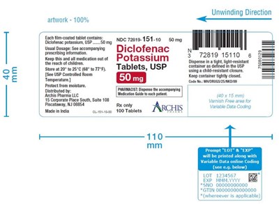 Diclofenac Potassium Tablets 50 mg Bottle Label (Cl 151)