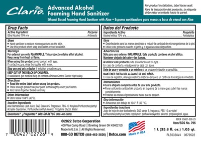 79529-00_advance_alcohol_foaming_sanitizer.jpg product label - 79529 00 advance alcohol foaming sanitizer