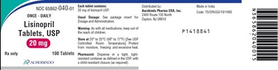 lisinopril-fig4.jpg PACKAGE LABEL-PRINCIPAL DISPLAY PANEL - 20 mg (100 Tablet Bottle) - lisinopril fig4