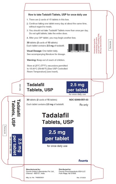 tadalafil-carton-2pt5mg.jpg Tadalafil Tablet USP 2.5mg - NDC 82968-001-03- 30s-carton Label - tadalafil carton 2pt5mg