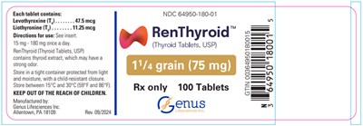 renthyroid-07.jpg PRINCIPAL DISPLAY PANEL - 75 mg Tablet Bottle Label - renthyroid 07