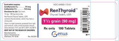 renthyroid-08.jpg PRINCIPAL DISPLAY PANEL - 90 mg Tablet Bottle Label - renthyroid 08