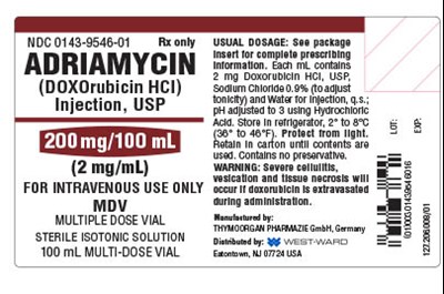 Adriamycin Doxorubicin HCl Injection, USP 100 mL vial label - adriamycin doxorubicin hydrochloride injection usp 6