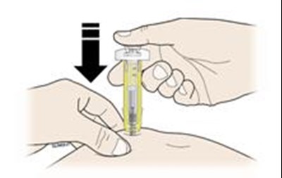 When done, gently pull the syringe off of your skin, and continue to Step 4: Finish. - aranesp 1c