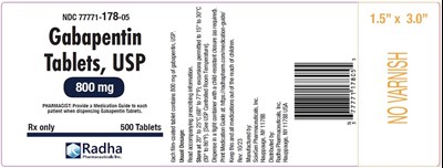 Gabapentin Tablets, Usp 800 mg (500 Tablets label)