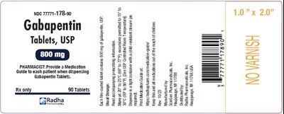 Gabapentin Tablets, Usp 800 mg (100 Tablets label)