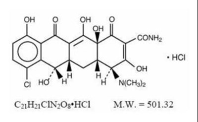 Its Structural Formula For Demeclocycline Hydrochloride, Usp Is An Antibiotic Isolated From A Mutant Strain Of Streptomyces Aureofaciens. Chemically It Is 7- Chloro-4-(dimethylamino)-1,4,4a,5,5a,6,11,12a-octahydro-3,6,10,12, 12a-pentahydroxy-1,11-dioxo-2-naphthacenecarboxamide  Monohydrochloride. (Demeclocycline Hydrochloride Tablets 01)