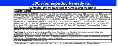 30c Remedy Kit Top Label - WHP 30C Homeopathic Remedy Kit CDER